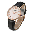 CAGARNY 6813 Concise Style Ultra Thin Rose Gold Case Quartz Wrist Watch with Leather Band for Women(Black)