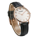 CAGARNY 6813 Concise Style Ultra Thin Rose Gold Case Quartz Wrist Watch with Leather Band for Women(Black)