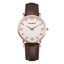 CAGARNY 6813 Concise Style Ultra Thin Rose Gold Case Quartz Wrist Watch with Leather Band for Women(Brown)