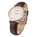 CAGARNY 6813 Concise Style Ultra Thin Rose Gold Case Quartz Wrist Watch with Leather Band for Women(Brown)