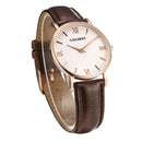 CAGARNY 6813 Concise Style Ultra Thin Rose Gold Case Quartz Wrist Watch with Leather Band for Women(Brown)
