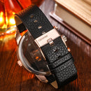 CAGARNY 6819 Fashionable Multifunctional Dual Time Zone Quartz Business Sport Wrist Watch with Leather Band & GMT Time & Calendar & Luminous Display for Men(Rose Gold Case)