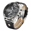 CAGARNY 6820 Fashionable Multifunctional Style Quartz Business Sport Wrist Watch with Leather Band & GMT Time & Calendar & Luminous Display for Men(Black)