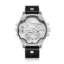 CAGARNY 6820 Fashionable Multifunctional Style Quartz Business Sport Wrist Watch with Leather Band & GMT Time & Calendar & Luminous Display for Men(Black Band White Window)