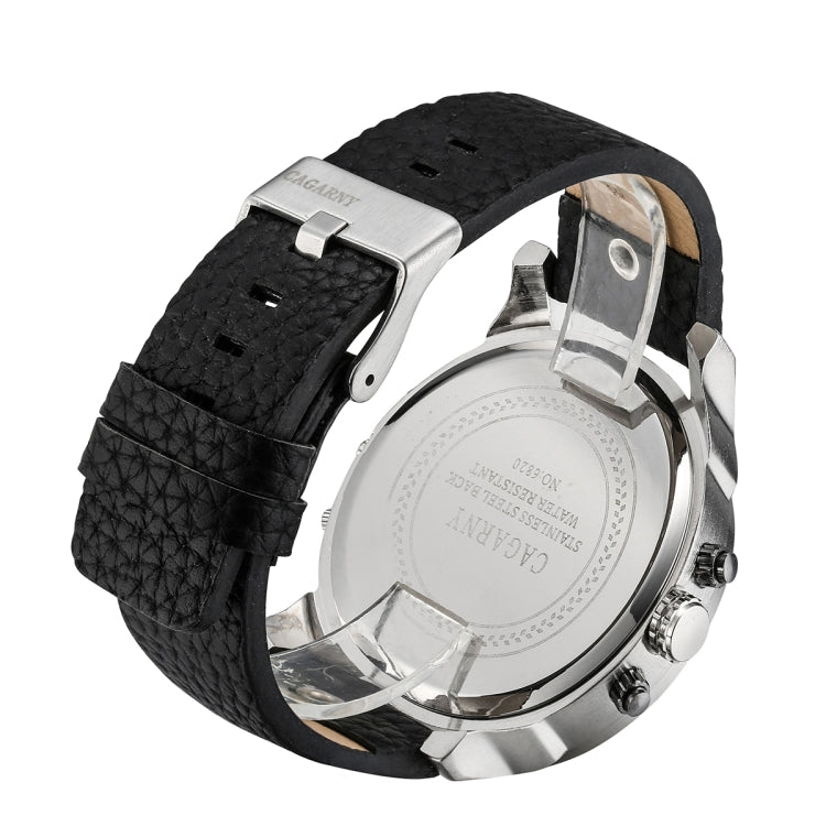 CAGARNY 6820 Fashionable Multifunctional Style Quartz Business Sport Wrist Watch with Leather Band & GMT Time & Calendar & Luminous Display for Men(Black Band White Window)