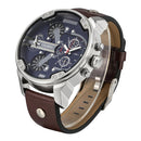 CAGARNY 6820 Fashionable Multifunctional Style Quartz Business Sport Wrist Watch with Leather Band & GMT Time & Calendar & Luminous Display for Men(Brown)