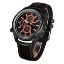 CAGARNY 6825 Fashionable Quartz Business Sport Wrist Watch with Leather Band & 24-hour Indication Function for Men(Rrange Needle)