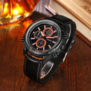 CAGARNY 6825 Fashionable Quartz Business Sport Wrist Watch with Leather Band & 24-hour Indication Function for Men(Rrange Needle)