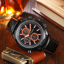 CAGARNY 6825 Fashionable Quartz Business Sport Wrist Watch with Leather Band & 24-hour Indication Function for Men(Rrange Needle)