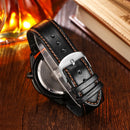 CAGARNY 6825 Fashionable Quartz Business Sport Wrist Watch with Leather Band & 24-hour Indication Function for Men(Rrange Needle)