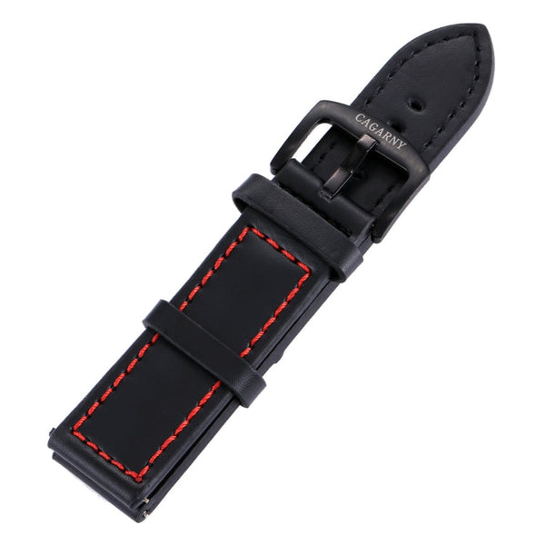 CAGARNY Simple Fashion Watches Band Green Buckle Leather Watch Band, Width: 22mm(Red)