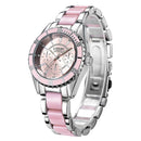 LONGBO 4511 Three Small Dials Fashion Women Quartz Watch with Alloy & Ceramics Band(Pink)