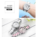 LONGBO 4511 Three Small Dials Fashion Women Quartz Watch with Alloy & Ceramics Band(Pink)