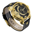 CAGARNY 6818 Fashionable DZ Style Large Dial Dual Clock Quartz Movement Sport Wrist Watch with Leather Band & Calendar Function for Men(Black Band Gold Case)