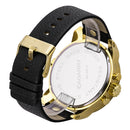 CAGARNY 6818 Fashionable DZ Style Large Dial Dual Clock Quartz Movement Sport Wrist Watch with Leather Band & Calendar Function for Men(Black Band Gold Case)
