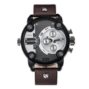 CAGARNY 6818 Fashionable DZ Style Large Dial Dual Clock Quartz Movement Sport Wrist Watch with Leather Band & Calendar Function for Men(Brown Band Black Case)