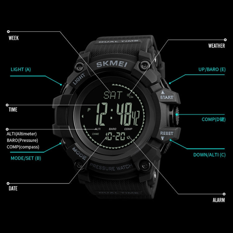 SKMEI 1358 Multifunctional Men Outdoor Sports 30m Waterproof Digital Watch with Compass / Barometer / Altimeter/ Pedometer Function(Black)