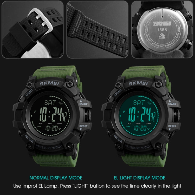 SKMEI 1358 Multifunctional Men Outdoor Sports 30m Waterproof Digital Watch with Compass / Barometer / Altimeter/ Pedometer Function(Black)