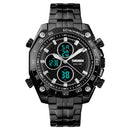 SKMEI 1302 Fashion Men Leisure Wrist Watch Multifunctional Dual-time Sports Digital Watch with Stainless Steel Watchband 30m Waterproof (Black)