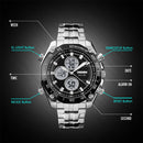 SKMEI 1302 Fashion Men Leisure Wrist Watch Multifunctional Dual-time Sports Digital Watch with Stainless Steel Watchband 30m Waterproof (Black)