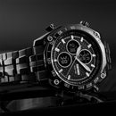 SKMEI 1302 Fashion Men Leisure Wrist Watch Multifunctional Dual-time Sports Digital Watch with Stainless Steel Watchband 30m Waterproof (Blue)