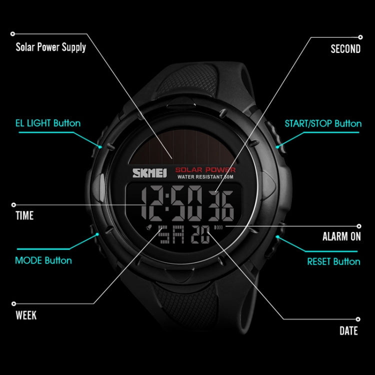 SKMEI 1405 Fashion Solar Power Outdoor Sports Watch Multifunctional 50m Waterproof Men Digital Watch(Army Green)
