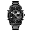 SKMEI 1389 Multifunctional Men Business Digital Watch 30m Waterproof Large Dial Wrist Watch with Stainless Steel Watchband (Black)