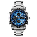 SKMEI 1389 Multifunctional Men Business Digital Watch 30m Waterproof Large Dial Wrist Watch with Stainless Steel Watchband (Blue)