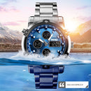 SKMEI 1389 Multifunctional Men Business Digital Watch 30m Waterproof Large Dial Wrist Watch with Stainless Steel Watchband (Blue)