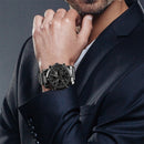 SKMEI 1389 Multifunctional Men Business Digital Watch 30m Waterproof Large Dial Wrist Watch with Stainless Steel Watchband (Silver+Black)