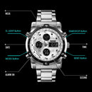 SKMEI 1389 Multifunctional Men Business Digital Watch 30m Waterproof Large Dial Wrist Watch with Stainless Steel Watchband (Silver+Black)