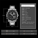 SKMEI 1389 Multifunctional Men Business Digital Watch 30m Waterproof Large Dial Wrist Watch with Stainless Steel Watchband (Silver+Black)