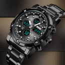 SKMEI 1389 Multifunctional Men Business Digital Watch 30m Waterproof Large Dial Wrist Watch with Stainless Steel Watchband (Silver+Black)