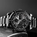SKMEI 1389 Multifunctional Men Business Digital Watch 30m Waterproof Large Dial Wrist Watch with Stainless Steel Watchband (Silver+Black)