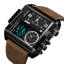 SKMEI 1391 Multifunctional Men Business Digital Watch 30m Waterproof Square Dial Wrist Watch with Leather Watchband(Black+Coffee)