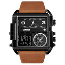 SKMEI 1391 Multifunctional Men Business Digital Watch 30m Waterproof Square Dial Wrist Watch with Leather Watchband(Black Brown)