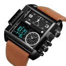 SKMEI 1391 Multifunctional Men Business Digital Watch 30m Waterproof Square Dial Wrist Watch with Leather Watchband(Black Brown)