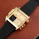 SKMEI 1391 Multifunctional Men Business Digital Watch 30m Waterproof Square Dial Wrist Watch with Leather Watchband(Black Brown)