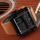 SKMEI 1391 Multifunctional Men Business Digital Watch 30m Waterproof Square Dial Wrist Watch with Leather Watchband(Black Brown)