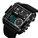 SKMEI 1391 Multifunctional Men Business Digital Watch 30m Waterproof Square Dial Wrist Watch with Leather Watchband(Black)