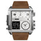 SKMEI 1391 Multifunctional Men Business Digital Watch 30m Waterproof Square Dial Wrist Watch with Leather Watchband(Silver+Coffee)