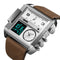 SKMEI 1391 Multifunctional Men Business Digital Watch 30m Waterproof Square Dial Wrist Watch with Leather Watchband(Silver+Coffee)