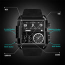 SKMEI 1391 Multifunctional Men Business Digital Watch 30m Waterproof Square Dial Wrist Watch with Leather Watchband(Gold Black)