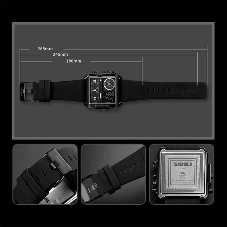 SKMEI 1391 Multifunctional Men Business Digital Watch 30m Waterproof Square Dial Wrist Watch with Leather Watchband(Gold Black)