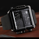 SKMEI 1391 Multifunctional Men Business Digital Watch 30m Waterproof Square Dial Wrist Watch with Leather Watchband(Gold Black)