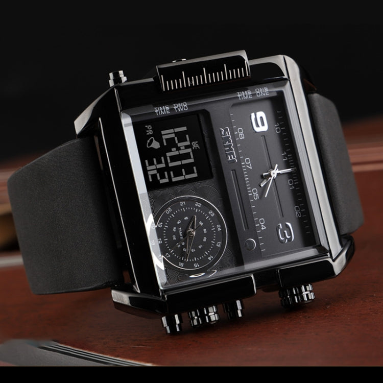 SKMEI 1391 Multifunctional Men Business Digital Watch 30m Waterproof Square Dial Wrist Watch with Leather Watchband(Gold Black)