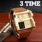 SKMEI 1391 Multifunctional Men Business Digital Watch 30m Waterproof Square Dial Wrist Watch with Leather Watchband(Gold Black)