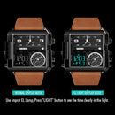 SKMEI 1391 Multifunctional Men Business Digital Watch 30m Waterproof Square Dial Wrist Watch with Leather Watchband(Gold)