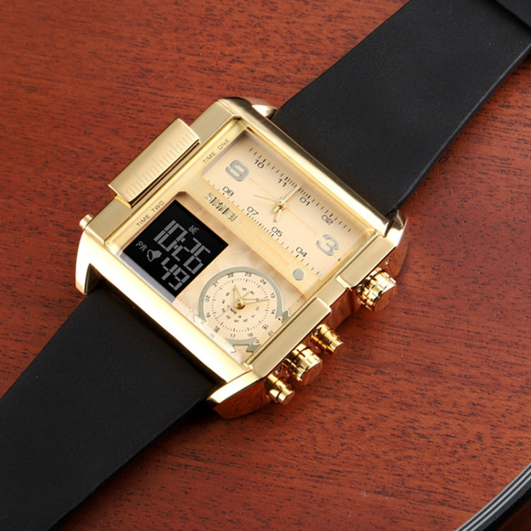 SKMEI 1391 Multifunctional Men Business Digital Watch 30m Waterproof Square Dial Wrist Watch with Leather Watchband(Gold)