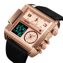 SKMEI 1391 Multifunctional Men Business Digital Watch 30m Waterproof Square Dial Wrist Watch with Leather Watchband(Rose Gold)